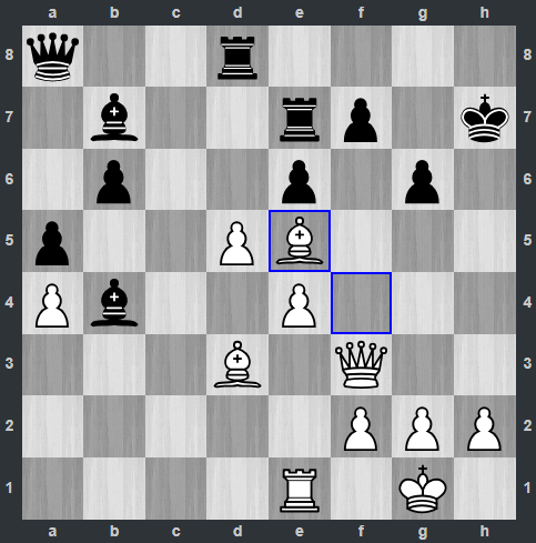 Sau đó Trắng đưa tượng lên e5 ở nước 28. Thế cờ lúc này đã khác khi Đen lộ ra những tử huyệt. Hậu trắng có hai cửa chiếu hết, ở g7 hoặc h8. Quang Liêm buộc phải mất xe để cứu vãn. Nhưng thế cờ sau đó đã nghiêng hẳn về Trắng.