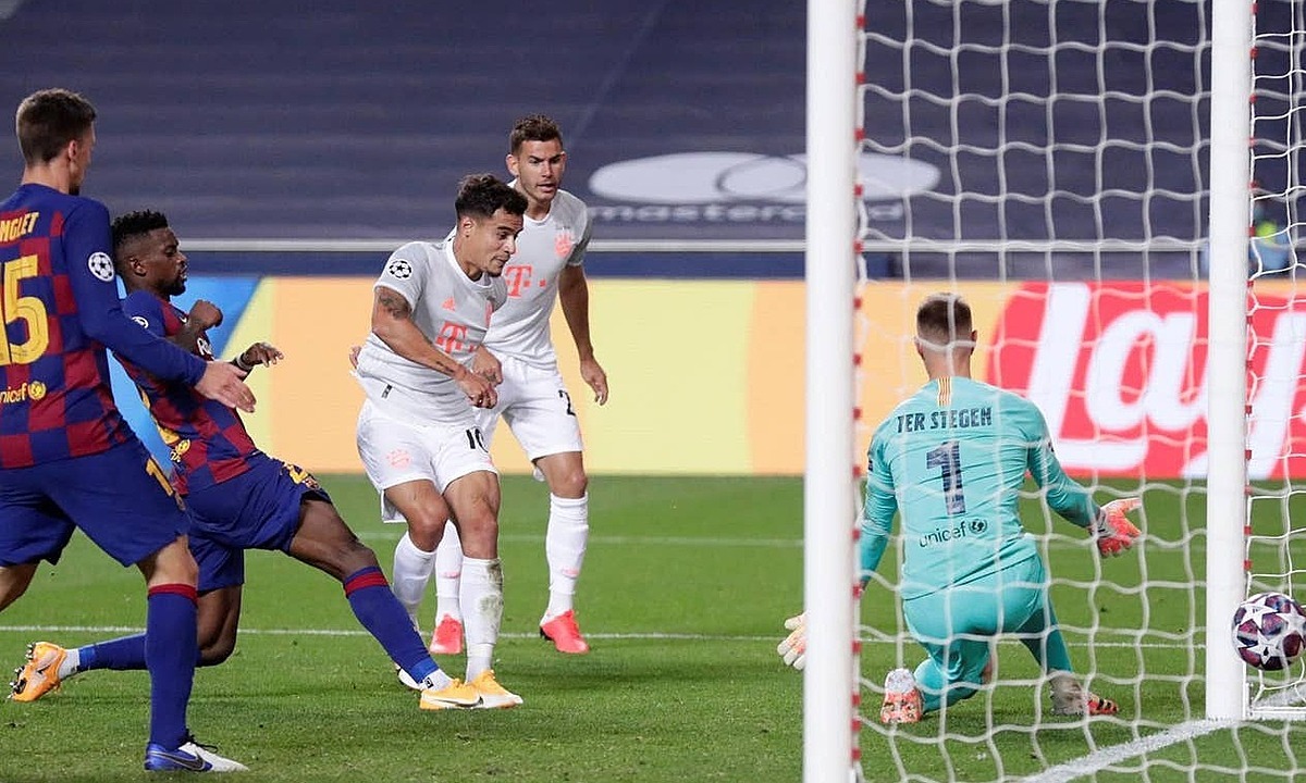Coutinho ghi bàn, giúp Bayern thắng Barca 8-2 ở trận tứ kết Champions League tại Lisbon.