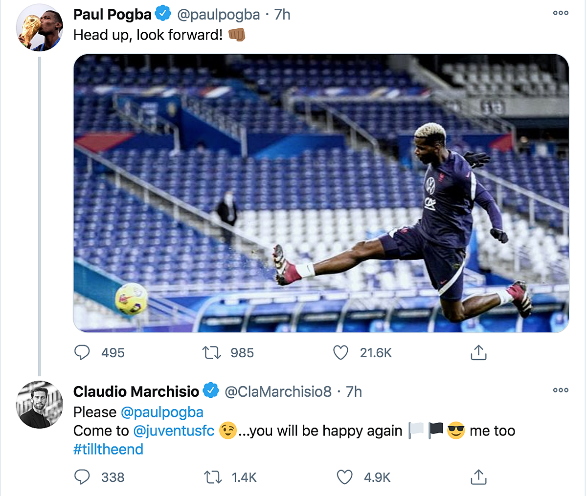 Marchisio แสดงความคิดเห็นด้านล่างโพสต์ของ Pogba
